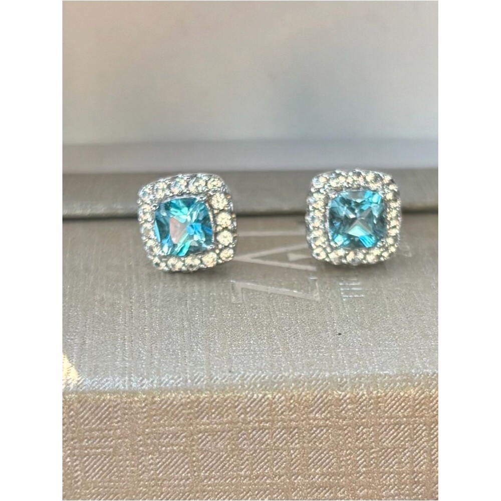 Zales Blue Halo Square Blue Topaz Stud Earrings